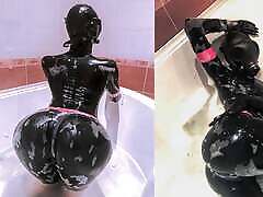 Rubber doll in a gas hot summer sensuality takes a bath