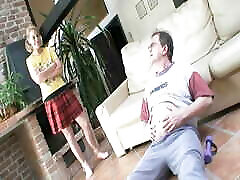 Beautiful blonde www bf mom son gets fucked by an old dude on the couch