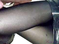 A girl in black grandpa foot gets sperm on pantyhose. Super quality!