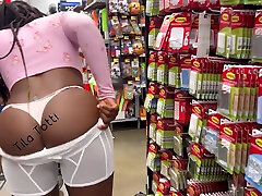 Girl With See Through Shorts And A Pink Thong At The Grocery Store