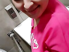 A redhead teen summer girl sucks a stranger&039;s cock and swallows sperm in exchange for coffee in a toilet in a shopping mall