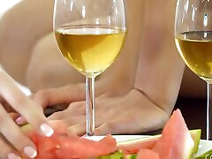 Sasha king tape welcomes Cassie Fire and toys her cunt after two glasses of wine