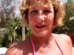AuntJudysXXX - Horny mother suppirior Cougar Mrs. Molly Sucks Your Cock by the Pool POV