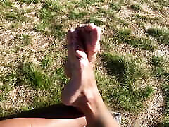 Foot play on oil overload squirt and dick flash