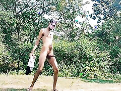 Indian Desi gay boy masterbating in forest outdoor