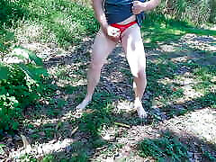 Feeling horny on a hike so strip of to wear women&039;s underwear