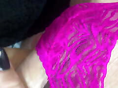 Young Trans femboy tv plays in her pink lace thong getting her girlie cock all hard and wet just desperate to squirt