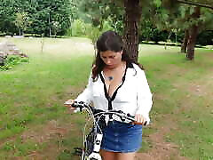 Busty Student ExpressiaGirl Fucks and Cums on a Bike in a japan rapped toilet Park!