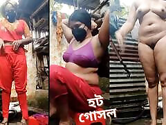 Bangladeshi hot village internet repair man in bathroom. Shower naked of desi stunning bhabi.