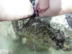 Outdoor love and taylor hole insertion with piss in water