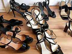Eight Pairs of Black gogal par Heel Sandals, Leggings, Nylons