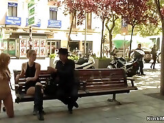 Blond Hair Lady Kneeling In Public Streets With Hanna Montada