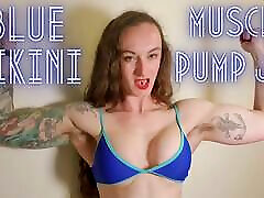 Blue Bikini Muscle Pump and JOI - full shiny japanese swimsuit on ClaudiaKink ManyVids!
