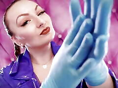 Asmr madam and studw- Hot Sounding with Arya Grander - Blue Nitrile Gloves Fetish Close up nesa massage