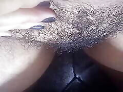 Fingering my hairy wet pussy and squirt in my pantyhose