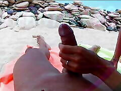 POV long toy test masturbation in the beach