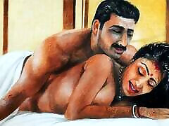 sztuka erotyczna lub rysunek seksownej bengalskiej indianki uprawiającej pierwszą noc seksu z mężem