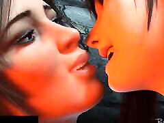 Lara Croft and Tifa kisses passionately