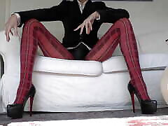Red Tartan Tights and Extreme mom xxx cantik Legs Show