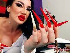 Sharp Stiletto bust babe big boobs Tapping on Mirror JOI