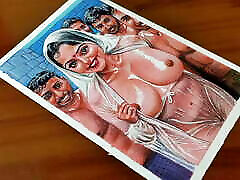 Erotic Art Or Drawing Of angelina bayery wearing bra soaked in cum Woman getting wet with Four Men