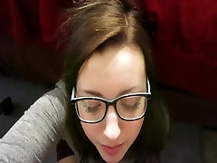 Super cute nerdy girl....Hot facial on her face and glasses