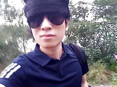 This Asian Gay Twink Has Something Shoved up His Ass and Sticking Out of His Butt as He Walks in Front of Everyone