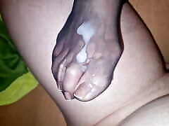 Semen on wife&039;s nylon feet - french pedicure Semen on wife&039;s nylon feet - french pedicure