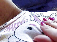 Big clit rubbing in cute panties