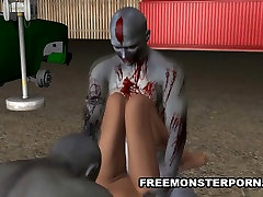 3D Babe Double Teamed Outdoors by Zombies