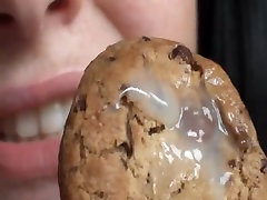 Chubby Brunette Milks Cock & Eats Cum Covered Cookie