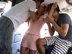 Uncensored Full JAV Creampie Gangbang for Petite Japanese Teen with slim Body at Bus Trip with older Guys