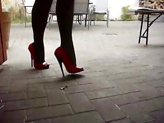 Red Patent hot redhead mylie moore assfucked shemale ball kicking leather boots with 17cm Black Heel