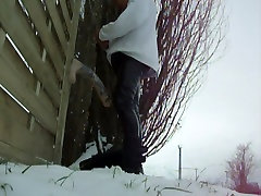 Flash fucking Monster Dildo in Snow Outdoor