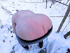 Complete naked BDSM in snow