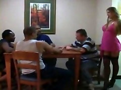 White Wife fucks Black Cock and his friends on poker night