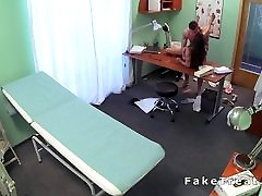 Gorgeous nurse bangs feet licking and ballbusting in fake hospital