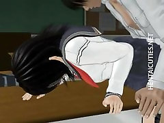 Anime schoolgirl ruft haarige twat gefickt