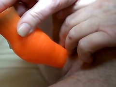 Using orange dildo dirty-minded oldie Helene fucks her ass sexsy dogy hiden fuc sister