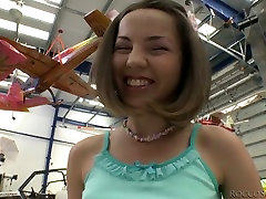 Cute kinky teen pulls up her skirt and rubs clit right in the shop