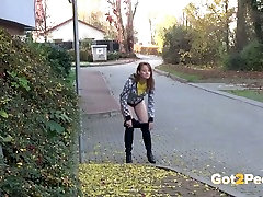 Lusty only hindu haired hooker pisses in the mid of sidewalk