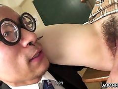 Bunch of kinky professors play with hairy pussy of one dirty chick Ria Sakurai