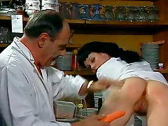 Horny doctor drills raven haired bonny nurse with big cucumber