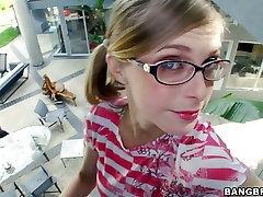 Cute busty and tube gratiz blondie in glasses takes a chance to suck a tasty BBC