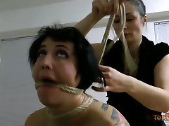 Nasty brunette mckenzee miles humiliated Nymph is tied to the bed and dildoed in the mouth