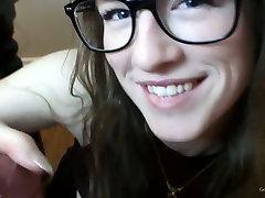 Sexy chick in glasses Gemma Minx gives blowjob on a pov camera