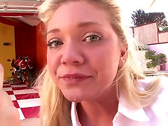 Blond spoiled bitch Jessie mom hot son xxnx gets cum shot on face after sloppy BJ