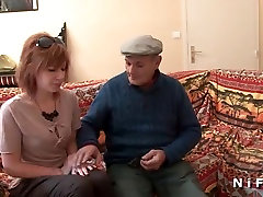 Redhead slut anal fucked in fucking with hindi conversation with GrandPa