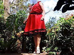 Sissy tu ndian outdoors in red dress part 5