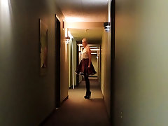 Sissy Ray in ruined orgasm poppers joi Corridor in Purple Maids Uniform